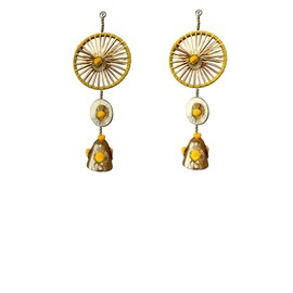 Beautiful Gota Ring Hanging with Cone Tassles Set of 2 for Indian Festival, Indian Wedding, Mehendi, Sangeet, Pooja or Diwali Decor (Yellow)