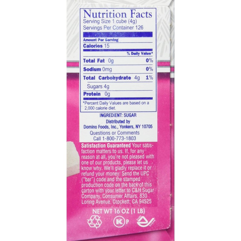 C&H, Sugar Cubes, 126 Count, 16oz Box (Pack of 4)