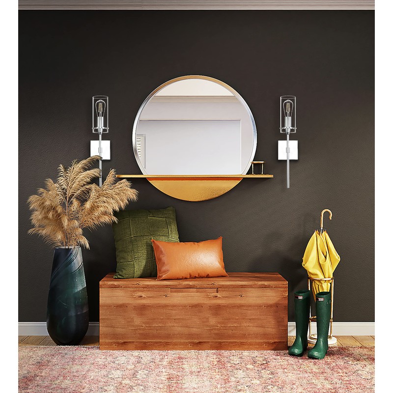 Chrome Wall Sconce Light Fixture, Indoor Glass Bathroom Sconce Wall