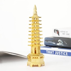 Nine-Tier Wenchang Pagoda Feng Shui Statue – Chinese Tower for Academic Success, Business Prosperity & Home Decor (Golden)