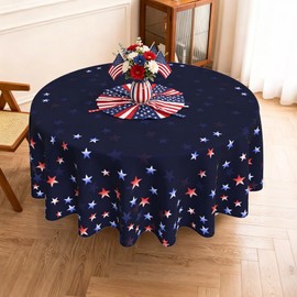 Xumuyin July 4th Patriotic Round Tablecloth 60 Inch Liberty Star Waterproof Heat Resistant Reusable Table Cloth Independence Day Decorations Table Cover for Holiday Kitchen Dinning Party Decor