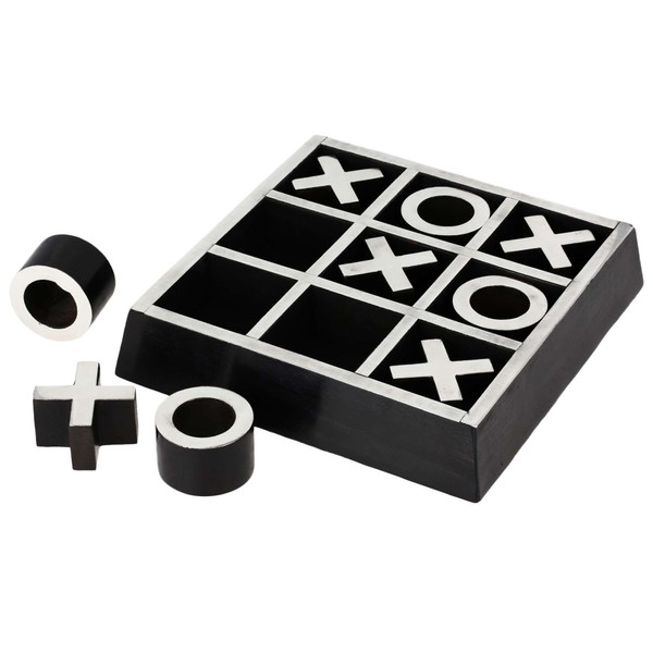 Ajuny Handmade Wooden Black Finish Tic Tac Toe Puzzle Indoor Strategy Board Game for Boys and Girls 6.5x6.5 Inches