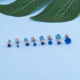 Lasidor - 5 pares de aretes de tuerca de acero inoxidable con circonitas cúbicas coloridas, hipoalergénicos, con parte trasera de rosca, de doble cara, para regalo para mujeres, día de la madre, Acero