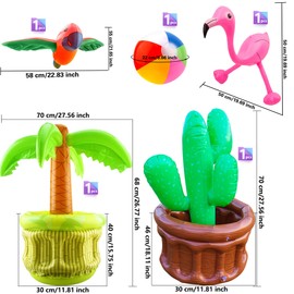 Octaday Giant Inflatable Palm Tree Cooler Blow up Cactus Cooler Inflatable Flamingo Beach Ball Parrot Beach Ball Toys for Tropical Hawaiian Summer Pool Party Decorations