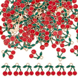 CRAFTYMELODY 90Pcs Enamel Red Cherry Charms, Alloy Fruit Pendants Cute Cherry Dangle Charms Bulk Berry Pendants Sweet Food Jewelry Charms Hanging Pendant Ornament for Necklace Jewelry Making DIY Craft