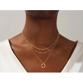 Jikasi Gold Layered Necklaces for Women, 14K Dainty Gold Chain Trendy Cuban Link Paperclip Chain Toggle Clasp Necklace Fashion Chunky Jewelry for Women