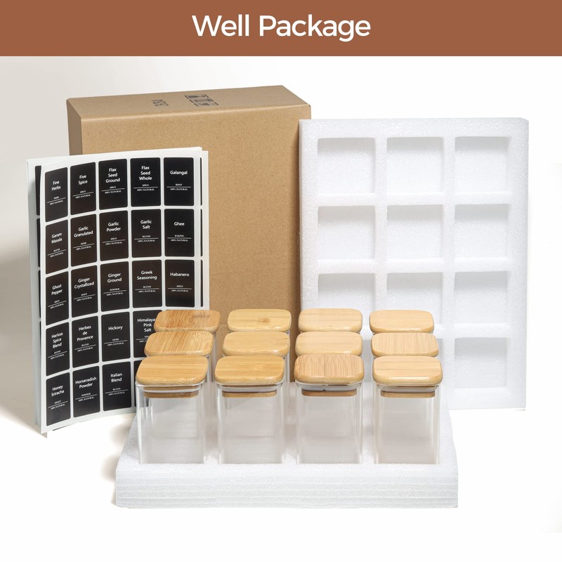 ComSaf 12Pcs Glass Spice Jars with Bamboo Lid, 8oz Airtight