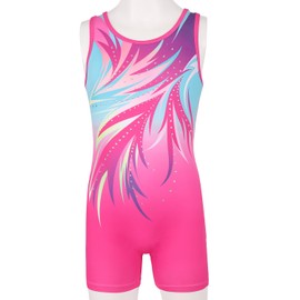 JOYSTREAM Gymnastics Leotards for Girls With Shorts Biketards Unitards Tumbing Ballet Dance Outfit 10-11Years,Rose-red Line