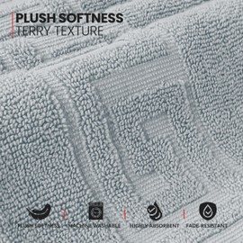 Canadian Linen Everest Luxury Bath Mats, 2 Pack, 20”x32”, Lightweight Quick Dry Greek Key Design Cotton Bathmats [Not Bathroom Rug] Soft Shower Mat Absorbent Floor Towels, Washable Tub Mat, Light Grey