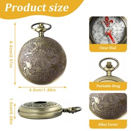 KEMUZ Retro Compass with Engraving, Brass Camping Tool Metal Pocket Children's Compass, Durable, Shockproof, Waterproof, Hollow Brass for Outdoor Navigation