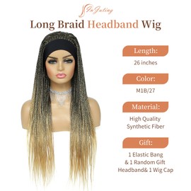 InJuting Hair Headband Box Braids Wig for Women Long Braided Synthetic Wig Stylish and Versatile Jumbo Box Braided Wig (M1B/27)