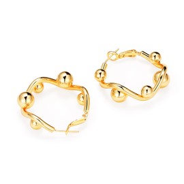 Follome 18K Gold Chain Hoop Earrings for Women, 24mm Thin Link Earrings, Trendy Jewelry Gift for Girls, Brass Yellow Gold, No Gemstone