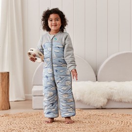 Love to Dream Extra Warm Toddler Sleep Suit (24-36 Mo), Super Soft Temp Regulating Sleeping Sack, 3.5TOG Warm Wearable Blanket, Blue