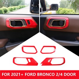 RERPRO Inner Door Handle Scratch Protector Cover Frame Trim Compatible with 2021 2022 2023 2024 2025 Ford Bronco Interior Accessories Door Switch Handle Decoration Sticker Decor Decal 4 Pack Red