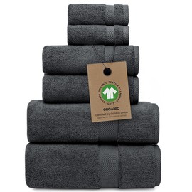 100% Organic Zero-Twist Cotton Towels - GOTS Certified Luxury Bath Towels - Ultra Soft & Plush 700GSM Long-Staple Cotton - 6 Piece Towel Set (Granite Grey)