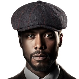 8 Panel Newsboy Hats for Men Cap Irish Wool Blend (Plaid Black, L/XL, 7 5/8)