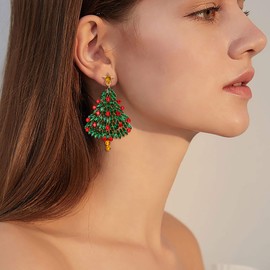 EVER FAITH Christmas Tree Earrings Multicoloured Rhinestone Crystal Long Hanging Stud Earrings for Christmas, Crystal, Crystal