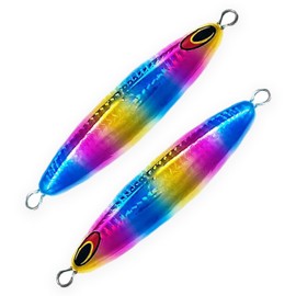 5.5" Eddie Bomb Tuna Jigs 20oz, 2 Pcs Rainbow for Vertical Jigging, Flat Fall Unrigged Lure, Ideal for Bluefin Tuna & Deep Drop Fishing