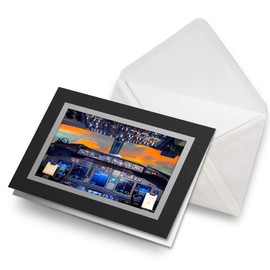 Greeting Cards Black (Insert) - Flight Deck Aeroplane Cockpit Pilot Blank Greetings Card Birthday Kids Party Boys Girls #16297