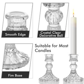Clear Glass Candlestick Holders,2pcs Set Include Taper Candle Holders and Stripe Candle Holders,Two Style for Formal Events, Wedding, Festival,Church, Party & Festival Decoration (Clear-2)