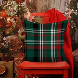 AOFANGGO Christmas Pillow Covers 18x18 Set of 2 Green Red Black Throw Pillow Cases Winter Decorative Cushion Tartan Gingham Outdoor Patio Farmhouse,Living Room Sofa Home Décor