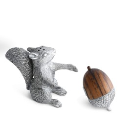 Vagabond House Pewter Squirrel with Wood Acorn Salt and Pepper Shaker Set; 3" Tall