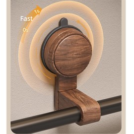 Hualinsiy 16" Suction Cup Towel Bar for Bathroom - Walnut Wood Shower Towel Rack, No Drill Installation, Strong Hold Adhesive-Free Holder (Solid Walnut & Black Steel)