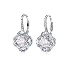 JiaYang Silver Hoop Earrings for Women 18K White Gold Plated April Simulated Diamond Drop Dangle Earrings Gift for Women Birthday Mother's Day