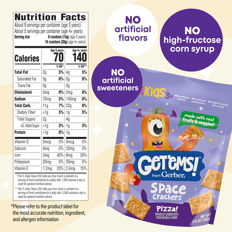 Get'ems! from Gerber Pizza Space Crackers, Kids Snack Made with