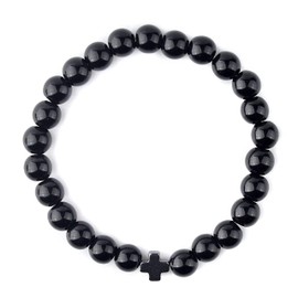 St John the Baptist Orthodox Brotherhood Christian Prayer Beads Bracelet – Black Stone & Cross Adult Size!