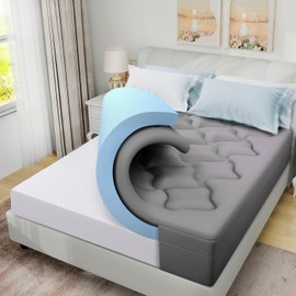 MUUEGM Dual Layer 4 Inch Memory Foam Mattress Topper King Size,2 Inch Gel Memory Foam Plus 2 Inch Cooling Pillow Top Cover with 8-21 Inch Deep Pocket,Mattress Pad for Back Pain,Grey