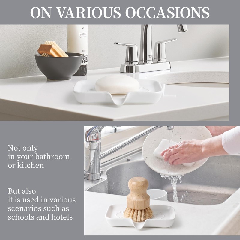 ANTIS'S HOME Ceramic Soap Dish with Drainage, Self-Draining Soap Holder