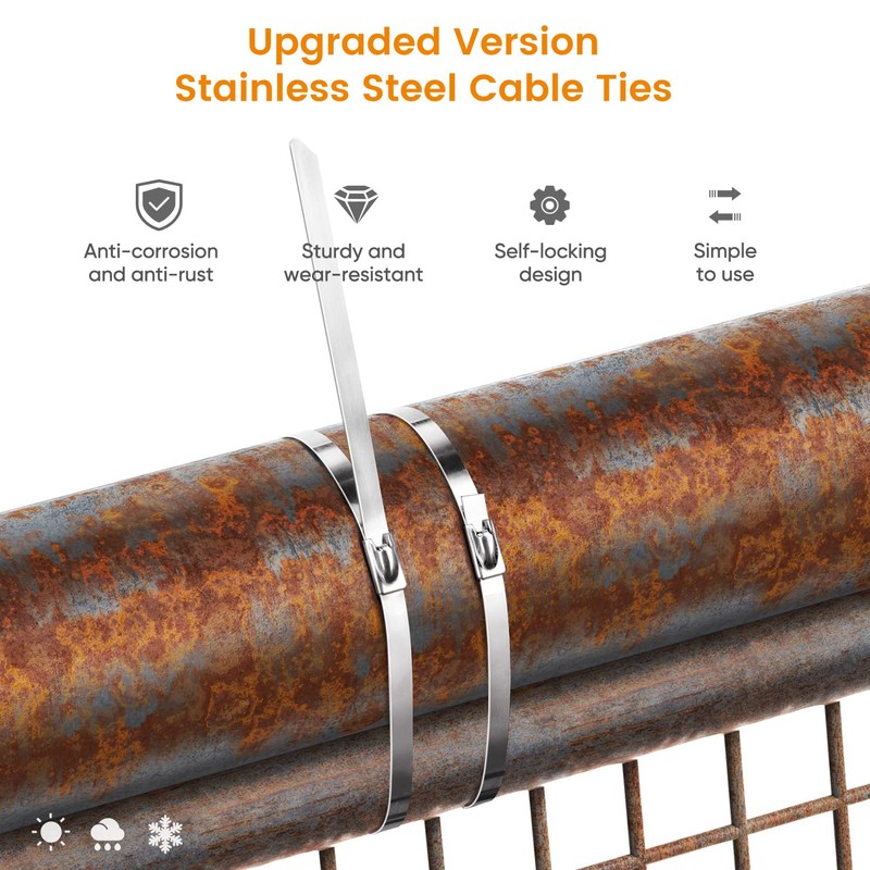 Sinlon Chain Link fence Ties 100pcs Multi-Purpose Self-Locking Metal Zip