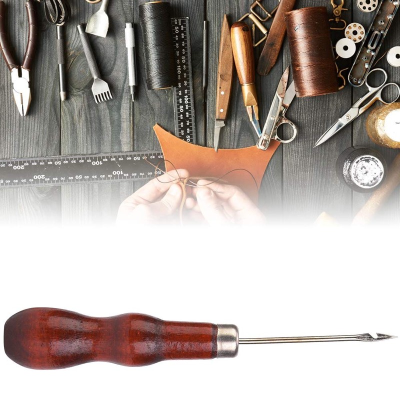 Wooden Handle Awl Hole Punch Sewing Stitching Tool, 5PCS for