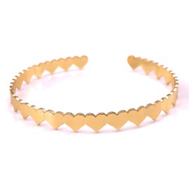 LESLIE BOULES Gold Plated Single Cuff Bracelet Adjustable Hearts Design