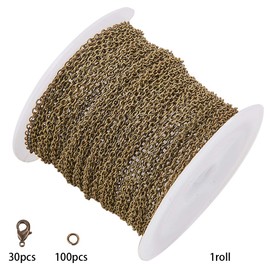 SUNNYCLUE 33 Feet Jewellery Making Chain Bulk 2 mm Antique Bronze Cable Chain with 30 Lobster Clasps and 100 Jump Rings for Necklace Earring Bracelets Nickel Free