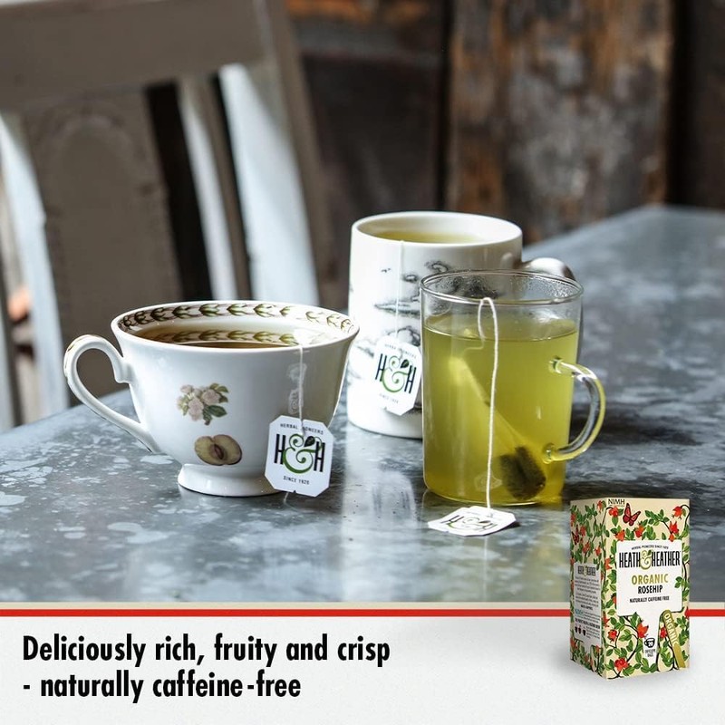 Heath & Heather Organic Rosehip Teabags | Individually Wrapped Caffeine-Free