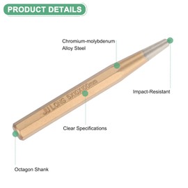M METERXITY 2-Pack Center Punch 5mm Shank Point, 10x100mm Alloy Steel Center Punch Tool, Impact Resistant Metal Punch Center for Mark/Drilling/Punching/Scribing/Locator/Starting Nail [Golden]