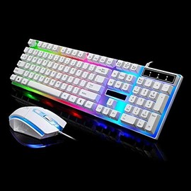 Rainbow Gaming Keyboard and Mouse Set Multi-Color Changing Backlight Mouse Mice White