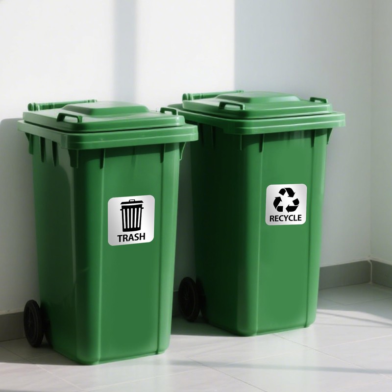 Bueake Pack of 16 Recycle Sticker for Trash Bins self