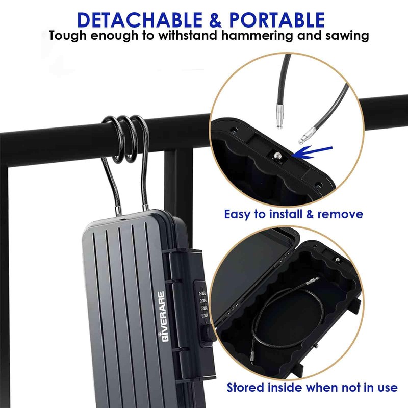 Portable Lock Box, 4-Digit Combination Safe Boxes with Detachable Cable,