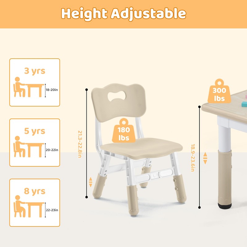 CuFun Kids Table & Chairs Set (2 Chairs) Height Adjustable