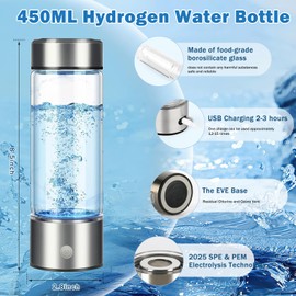 Windyupon 3 in 1 Hydrogen Water Bottle Generator with SPE/PEM Tech-3 Min Up to 2200 PPB (450ml), 2025 New Portable Rechargeable Hydrogen Water Ionizer Machine for Home, Office and Travel (Silver)