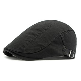 NLAND Herren Baumwolle Schirmmütze Einstellbar Flatcap Baskenmütze Gatsby Flatcap Unisex Barett Cap Driving Cabbie Jagd Flatcap Cap，Schwarz Einheitsgröße