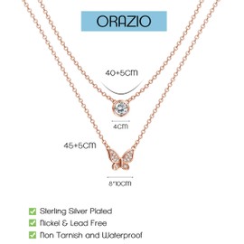 ORAZIO Women's Necklace 925 Silver Chain Gold Heart Zircon Butterfly Gold Chain Women's Silver Chain Rose Gold Jewellery Chains