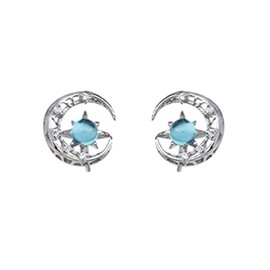 SLUYNZ 925 Sterling Silver Star Moon Studs Earrings for Women Teens Blue Crystal Star Earrings Moon Studs, Metal, Cubic Zirconia