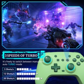 SZYUYU Switch Controller for Switch 2,Switch Pro Controller for Switch/OLED/Lite/PC with 7 Colors LED Light/3-level TURBO Adjustable,4-Speed Dual Vibration,Support Wake Up and Gyro Axis Motion