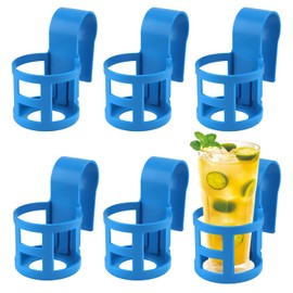 6pcs Poolside Cup Holder, Swimming Pool Cup Holder Plastic Above Ground Pool Cup Holders with Hook for 2" Wide or Smaller Round Bar Swimming Pool No-Spill Cups Holder for Drinks