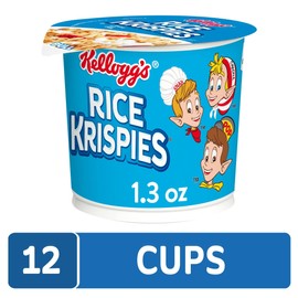 Kellogg's Rice Krispies Breakfast Cereal Cups, Kids Snacks, Cereal Cup to Go, Original, 15.6oz Case (12 Cups)