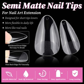 LuckForever 240pc Short Almond Fake Nails Tips Clear Press on Nails Short Almond Nail Tip Full Cover Soft Gel Nail Tips False Nail XS Stiletto Artificial Fingernails for Gel/Acrylic Nail Extension